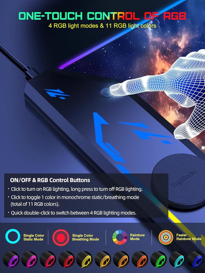 TopMade Wireless Charging Mouse Pad, RGB Gaming Mousepad, 35.4" x 15.8" Extra Large Waterproof Keyboard Desk Pad, Computer Desk Mat, Blue Nebula (Includes 20W PD Power Adapter & 6.56ft Woven Cable) - Image 4
